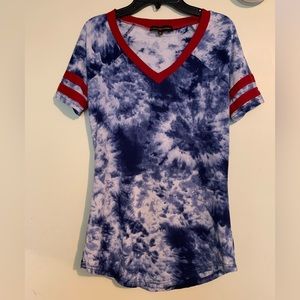 Blue tie dye v neck shirt